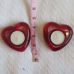 Set of two glass heart votive holders
